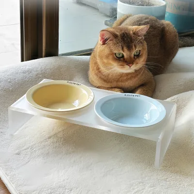 Ceramic Eco-Friendly Durable Elevate Cat & Dog Feeder Stand Holder Neck Protection Drinking Water Slow Food Pet Bowl