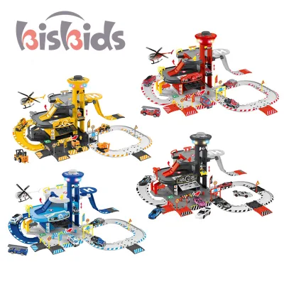 2023 Electric Lift Engineering Diecast Die Cast Car Parking Lot Toys Track Set With Light and Music for Kids