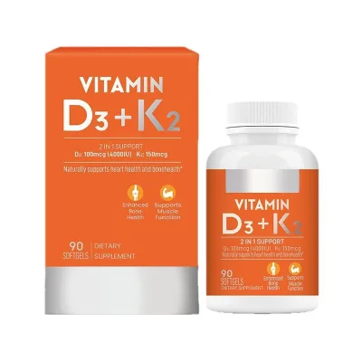 Global Wholesale Price Vegan Calcium Supplement Softgel Vitamin D3 & K2 for Bone Health & Immunity Support Safe OEM/ODM