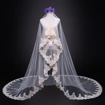 Elegant Custom Bridal Long Lace Cathedral Wedding Veil