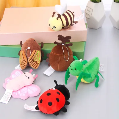 Cartoon animal insect dolls, mantis plush toys, bee figurines backpack accessories and doll wholesale