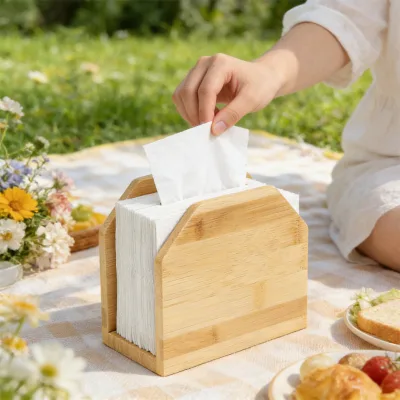Natural Bamboo Farmhouse Napkin Storage Dispenser Elegant Restaurant Table Napkin Holder
