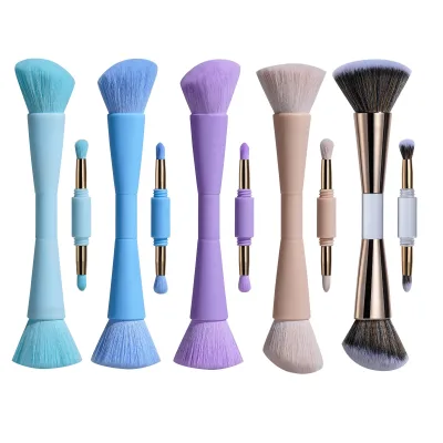 Multi-Tasker 4-in-1 Makeup Brush Wholesale Custom Logo Travel Makeup Brush Kabuki Blush Contour Eyeshadow Angeled Makeup Brush