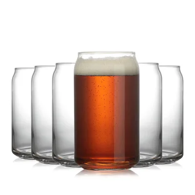 Beer Tumbler Glasses 16oz 480ml Sublimation Soda Cup Beer Can Shaped Glass With Bamboo Lid and Straw