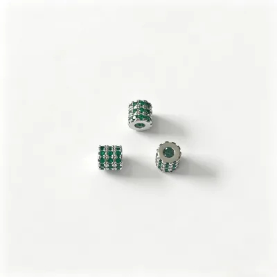Micro Pave Green CZ Spacer Beads Brass Rhodium Plated Tube Beads for DIY Pandora Style Bracelet Jewelry Making