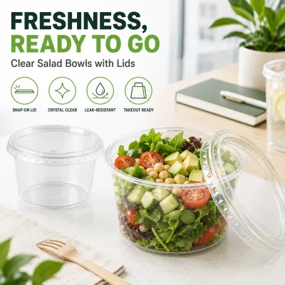 Clear 16oz 640ml Eco-Friendly PET Plastic Salad Bowl with Airtight Lid Disposable Food Container Customizable for Pet Food Fruit
