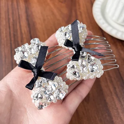 Handmade Pearl Bow Inverted Hair Comb Women's Niche High-end Fine Hair Accessories Hair Cards French Headwear Clip