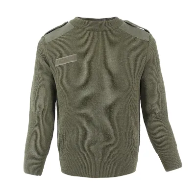 KMS Men's Plus Size Tactical Security Woolen Sweater Solid Pattern O-Neck Neckline Thick Knitted Round Long Sleeve