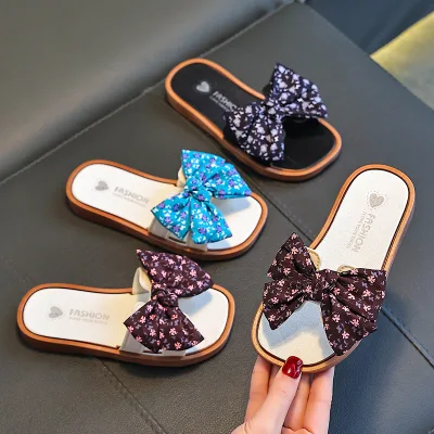 Summer Girls' Princess Floral Flip-flops Bowknot Comfortable Children's Slippers Casual Instagram Beach Sandals Little Kids