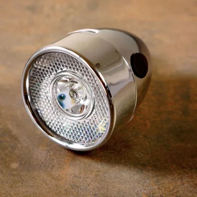 Still Silver Front LED Bicycle Light Battery Powered Metal Lamp Taiwan Still Front Light