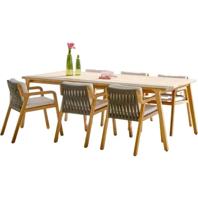 Custom Nordic Outdoor Patio Furniture Anticorrosion Teak Rattan Woven Tables and Chairs for Courtyard Villa Balcony Leisure