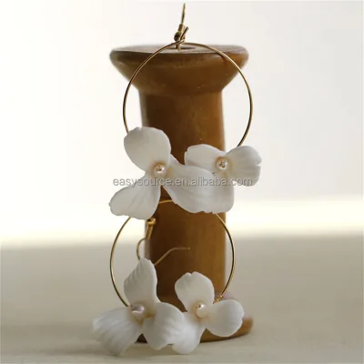 RE4493-1 White Porcelain Flower Bridal Earrings Gold Color Women Drop Earring Handmade Wedding Accessories