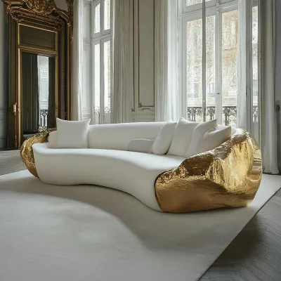 High-end Artistic Aesthetic Italian Sofa Brass Hammered Gold Luxury Designer Couch Sofa for Living Room Hotel Villa Club