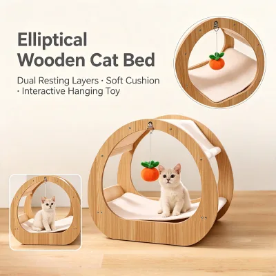 Practical Elliptical Wood Cat Scratching Board Comfort Sleeping Nest for Pet Entertainment Resting Scenarios