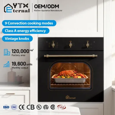 High Efficiency 220V Output Black White Gold Glass Panel 66L 71L 9 Cooking Functions Built in Electric Oven