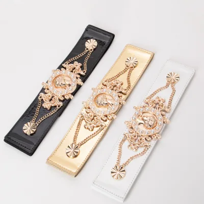 Cross-border Pearl-Embellished Metal Faux Leather Pin Buckle Waist Belt for Women Versatile Fashionable Fits Coats Shirts