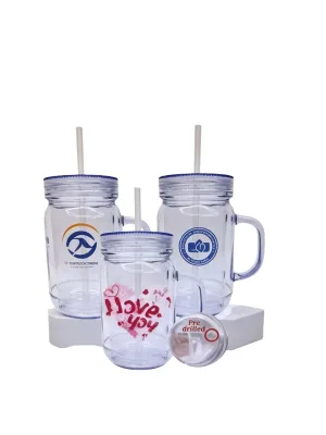 color Lids 20oz Snow Globe Mason Jar Acrylic Handle Pre Drilled Hole Double Wall Coffee Plastic Tumbler Plug Straw Type