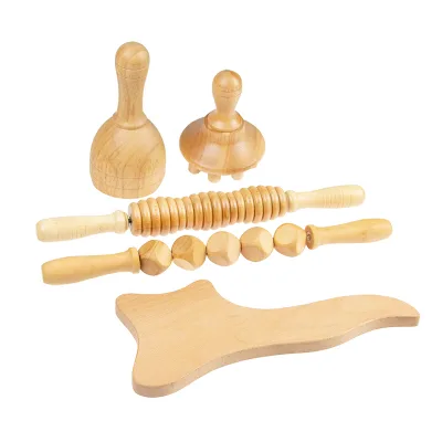 Reduction Slimming Handheld Wooden Body Roller Massager Reflexology Wood Therapy Massage Set