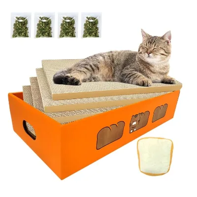 Reversible Corrugated Cat Cardboard Scratcher Box Refill Pad with Catnip for Cats