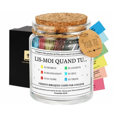 Custom French Christian Religious Read This When Bible Verse Jar Chritan square Jar with Wooden Lid Bible Verse Jar 12 oz