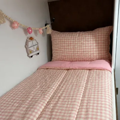 All-in-One RV Bedding Set Organic Cotton Plaid Zipped Comforter Fitted Sheet and 2 Pillowcases Camper Motorhome Bed Set