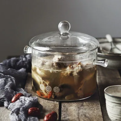 Large-capacity Eco-Friendly Soup Stock Pots Made Transparent High Borosilicate Glass Gas Induction Compatible Double Handles