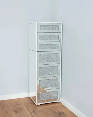 Hollywood Wood Diamond Vanity Dressing Mirrored Glass Tall Cabinet Chest Multi-drawer for Bedroom Decor Home Hotel Apartment
