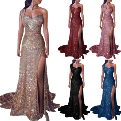 Womens Straps Prom Dress Evening Gowns Party Bridesmaid Dresses Prom Spaghetti Formal for Wedding Long High Split Satin Summer