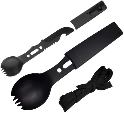 Outdoor Spoon Fork Knife Set Whistle Camping Survival Tool Hiking Hunting Survival Multifunctional Utensil