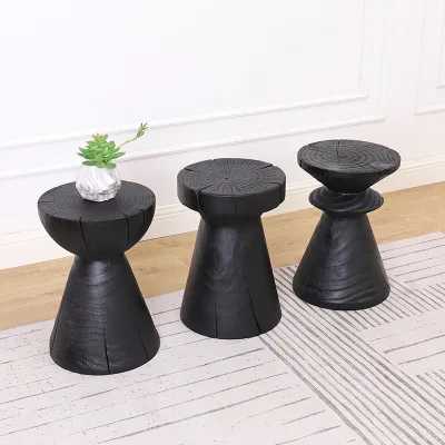 Modern Minimalist Carbonized Solid Wood Stool & Ottoman-Multifunctional Home Furniture for Living Room Bedroom Study Office Use