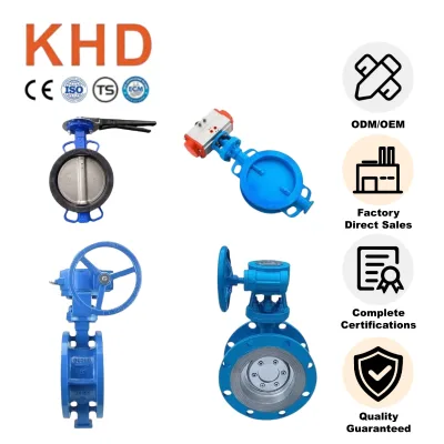 KHD Water Gas Applications Flange butterfly Valve Manual Ductile Iron DN 200 Ss304 Steel Ball butterfly Valve