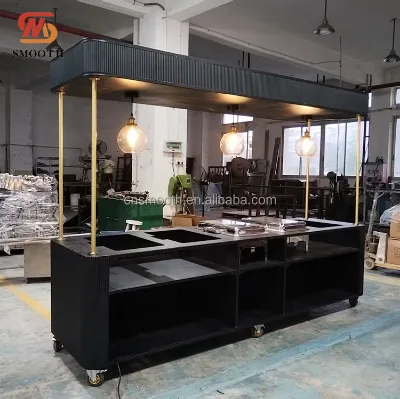 SMOOTH Custom Black Color Acrylic PVC Portable Snack Trolley Candy Bar Cart for Wedding Business Use with LED Light