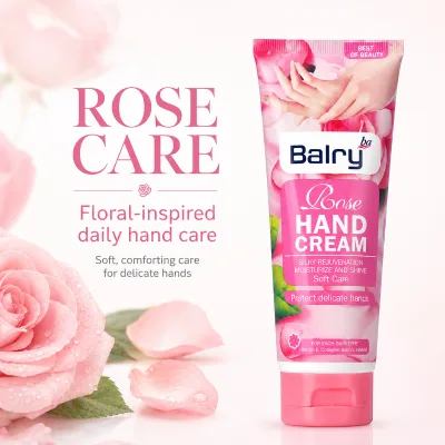 Balry Rose Hand Cream with Vitamin E Collagen Elastin Rose Extract Moisturizing Soft Smooth Hands Daily Care 120ml Model BS002