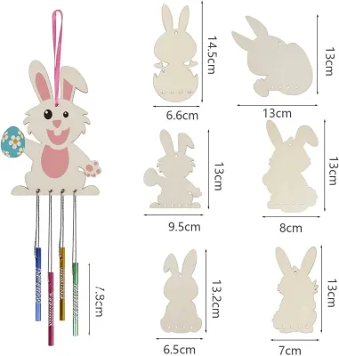 Unfinished Rabbit Wind Chime Craft Kit DIY Wind Chime Children's Painting Craft Jewelry Garden Home Furnishings Decorate