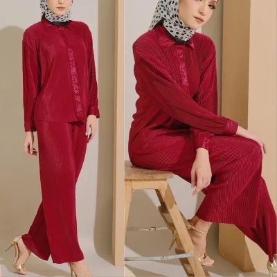 Direct Factory Sale Women's Fashion Pleated Loose Pants Suit Malaysian & Indonesian Clothing Regional Clothing Line