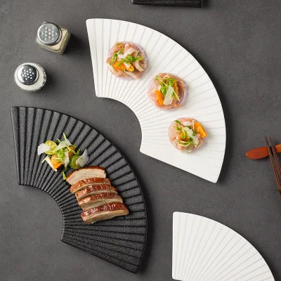 Fan-shaped Striped Plate Irregularly Shaped Plate Japanese Sushi Plate Ceramic Dessert Plate Creative Platter Commercial Hotel