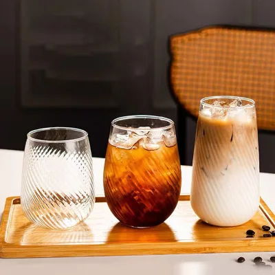 Wholesale Stripe Heat and Cold Resistant BPA Free High Borosilicate Glass Cup for Home Use Microwave and Dishwasher Safe