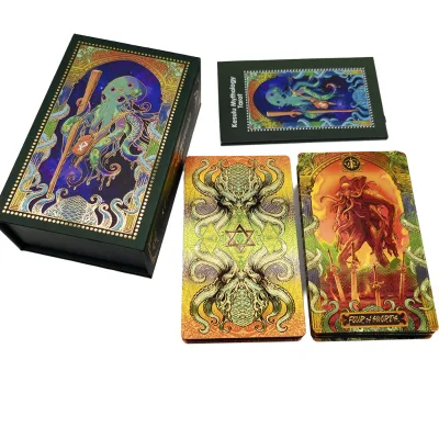 Legend Cthulhu Luxe Gold Foil PVC Tarot Playing Cards Eco-Friendly Rounded Corners Sleek Magnetic Box Whispers of the Old Gods