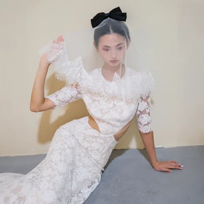 French Sweet Lace Lace Bow Short Headdress License Registration Headdress Shooting Prop Romantic Headdress
