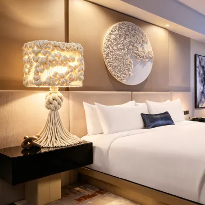 Organic Textured Full Fringe Base Macrame Rope Table Lamp for Commercial Hotel & High-End Villa Decoration