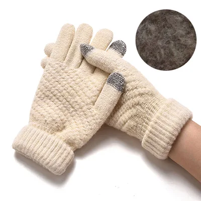 Custom Winter Warm Knitted Full Finger Gloves Ladies Women'S Smooth Wool Gloves in Bulk