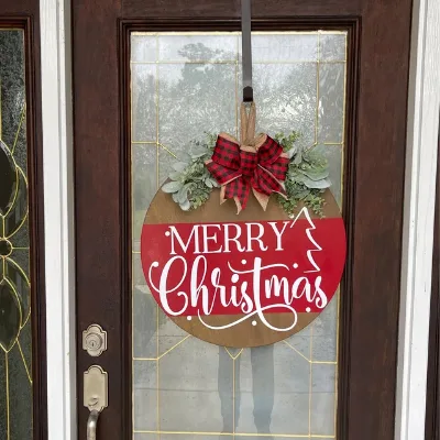 New Christmas Wooden Door Hanging Pendant Christmas Front Door Courtyard Wooden Plaque Background Wall Decorative Pendant