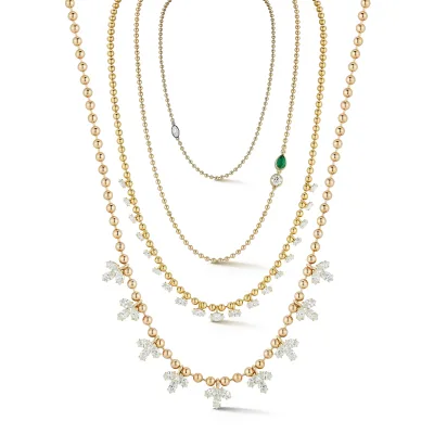 Gemnel Marquise CZ Diamond Fringe Necklace Diamond Marquise Pendant Necklace Bead Chain Necklace for Women