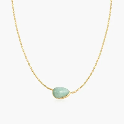 Wholesale 925 Silver 14K Gold Plated Bezel Amazonite Organic Dome Pebble Women's Charm Necklace Minimalist Anniversary Jewelry