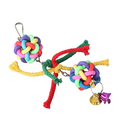 Colorful Bird Cage Accessories-Educational Rubber Bell Ball String Toy for Parrots 28 cm W Chewing Bird Toy W28