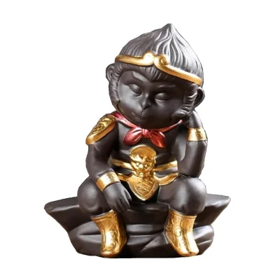 Chinese Tea Accessories Sun Wukong Mini Figure Tea Pet Monkey King Statue Tea Pet Home Table Decoration Ceramic Patung Monkey