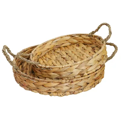 Round Natural Woven Storage Baskets Seagrass Basket Handmade Good Price Large Water Hyacinth Tray With Handles