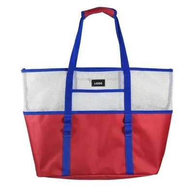 Custom Label Summer Vacation Light Portable Mesh Beach Bag Waterproof Large Capacity Oxford Padded Handle Tote Shopper Bag