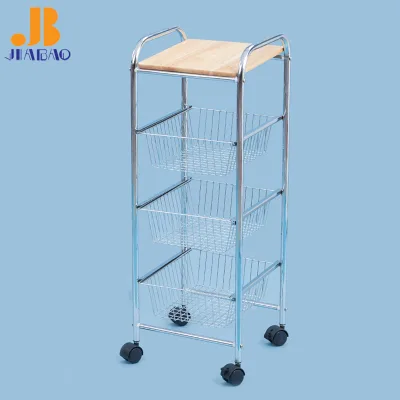 JB Multi Layer Fruit Vegetable Display Stand Removable Kitchen Trolley Hand Push Dining Car