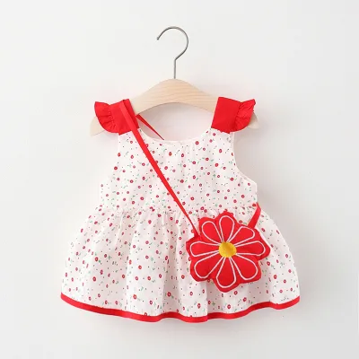 New Design Fashion Cute Baby Birthday Dress Cotton Dress With Lace With Red Flower Decoration For Toddler